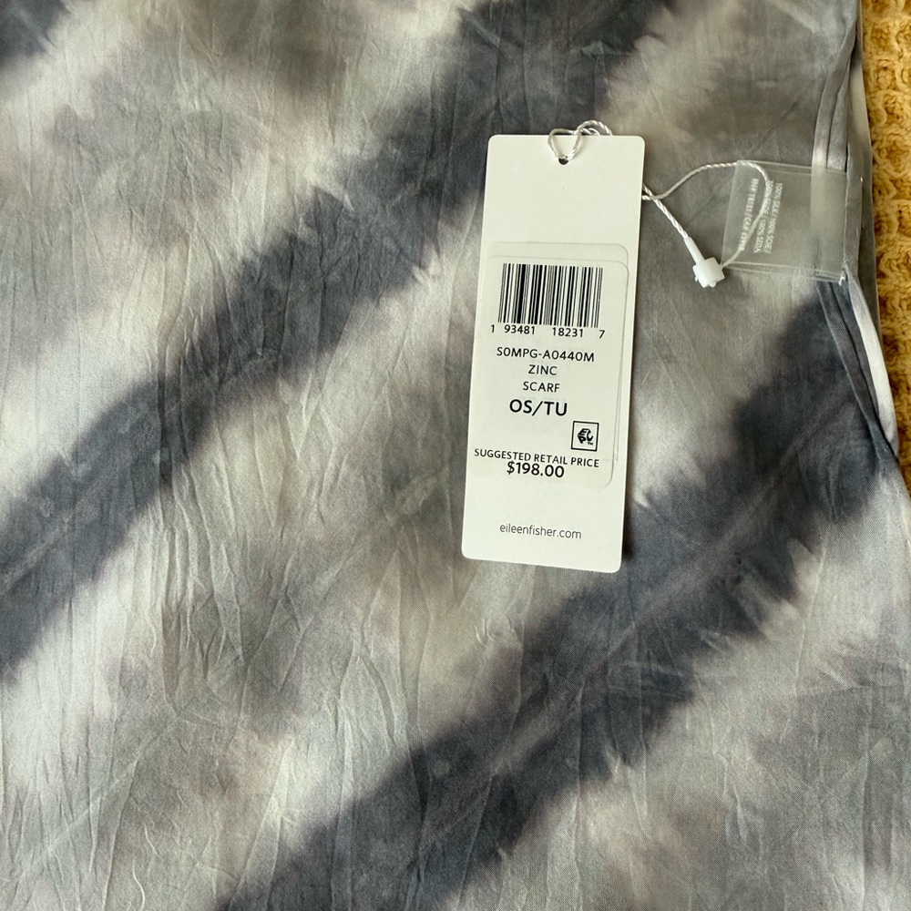 Eileen Fisher Gray and Black Tie-Dye Scarf